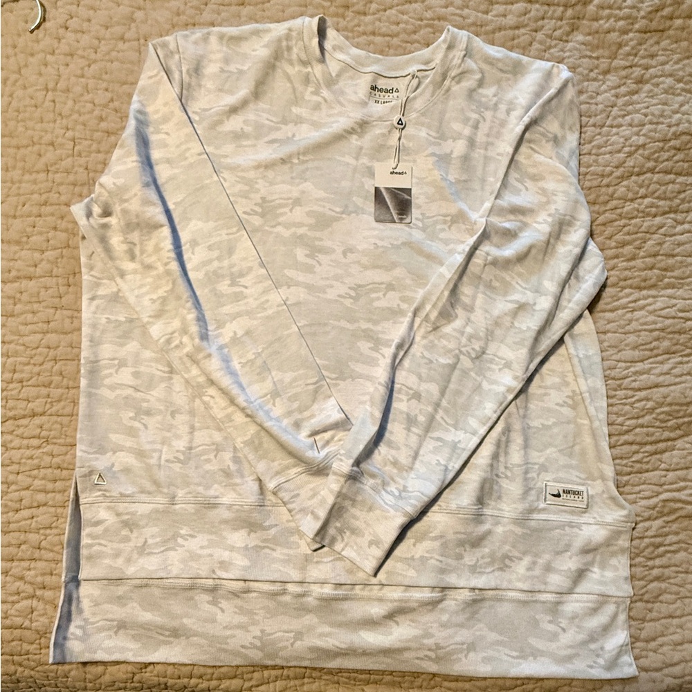 Wooden Ships Women's Cream Sweatshirt Nantucket logo on front